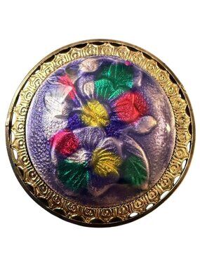 Vintage Reverse Carved Lucite Brooch Gold Tone Floral Pin 1950s New Old Stock